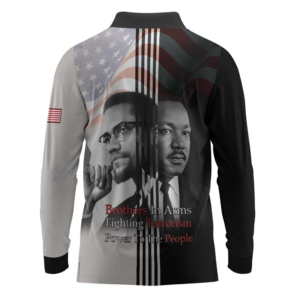 Civil Rights Legends Long Sleeve Polo Shirt Martin Luther King And Malcolm X - African Pride