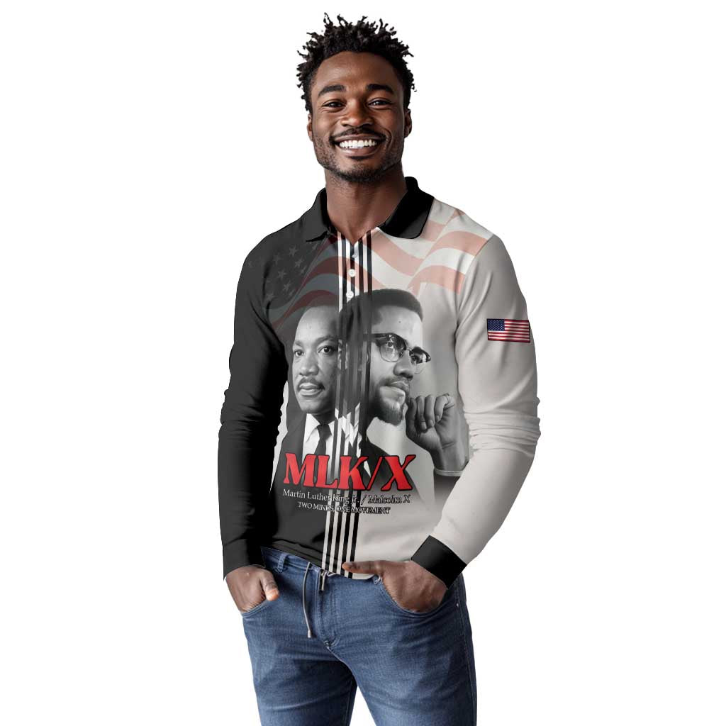 Civil Rights Legends Long Sleeve Polo Shirt Martin Luther King And Malcolm X - African Pride
