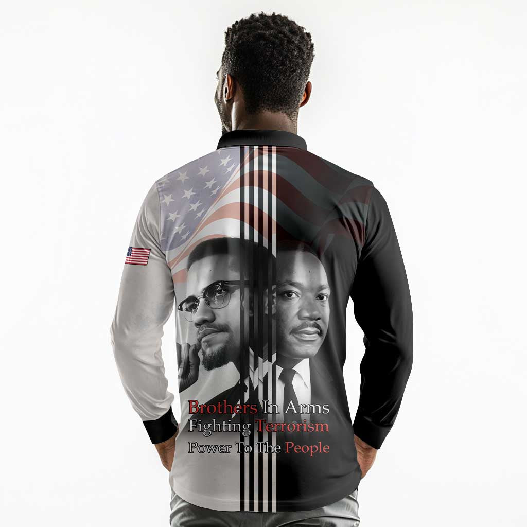 Civil Rights Legends Long Sleeve Polo Shirt Martin Luther King And Malcolm X - African Pride
