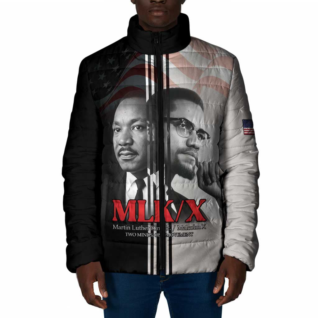 Martin Luther King And Malcolm X Padded Jacket Two Minds One Movement