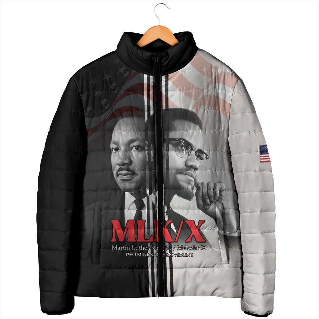 Martin Luther King And Malcolm X Padded Jacket Two Minds One Movement