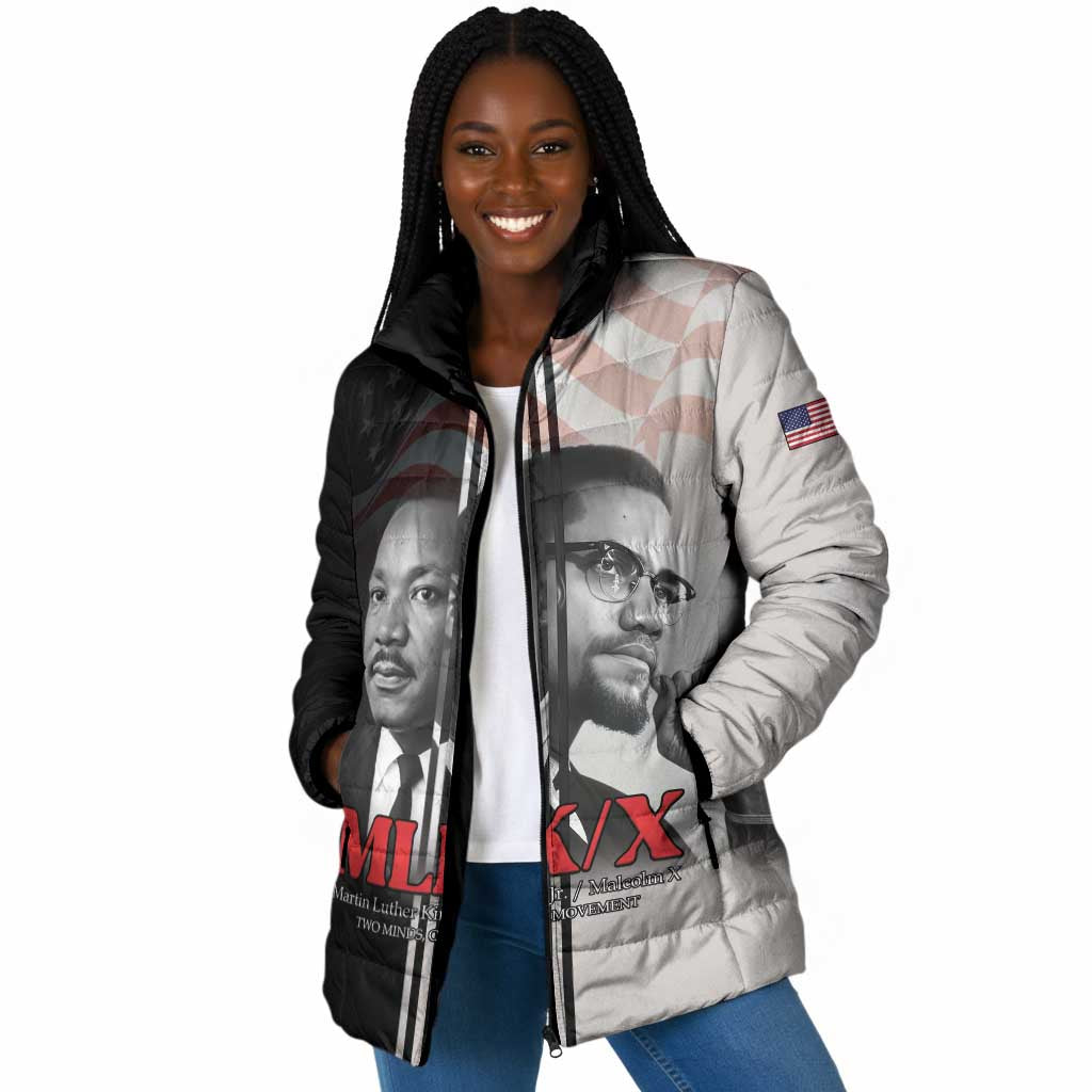 Martin Luther King And Malcolm X Padded Jacket Two Minds One Movement