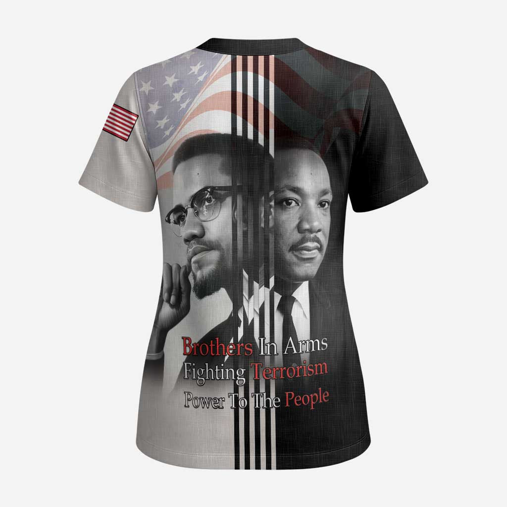 Civil Rights Legends Scrub Top Martin Luther King And Malcolm X - African Pride
