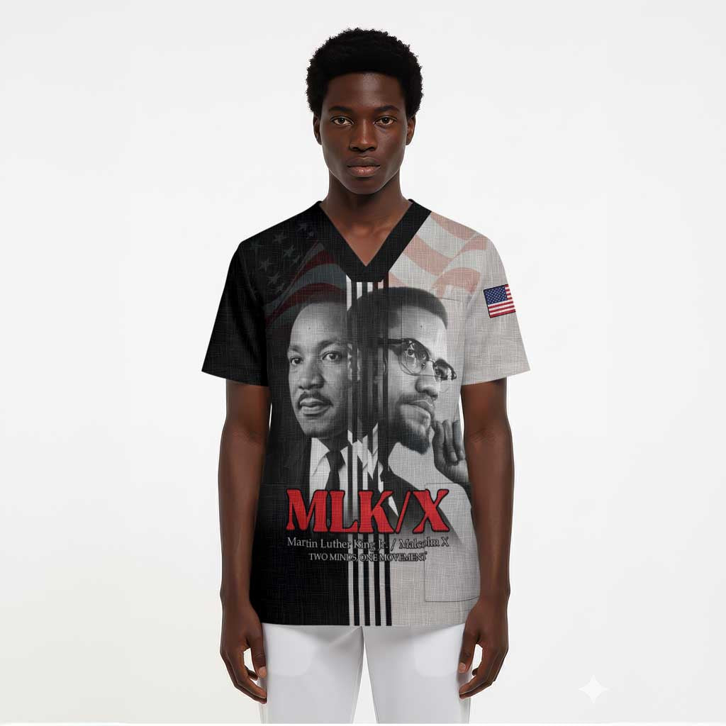 Civil Rights Legends Scrub Top Martin Luther King And Malcolm X - African Pride
