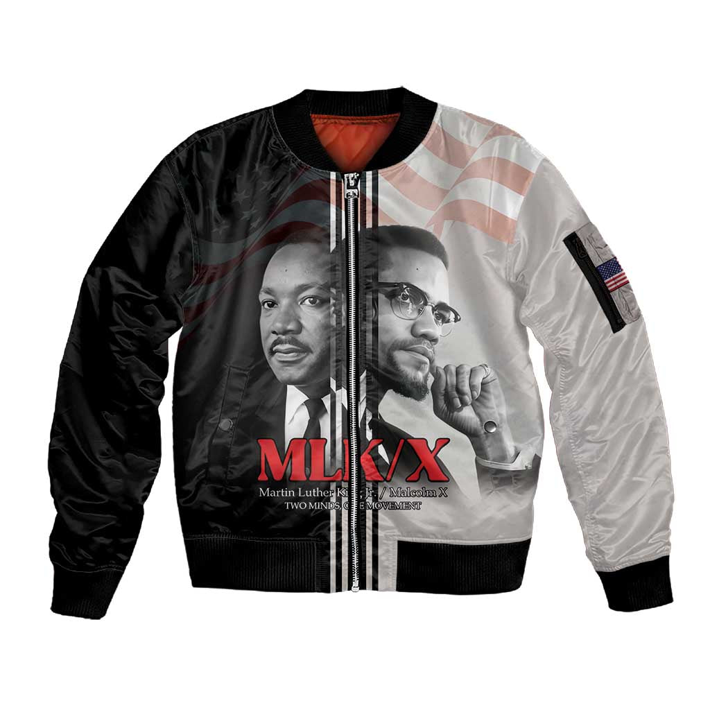 Civil Rights Legends Sleeve Zip Bomber Jacket Martin Luther King And Malcolm X - African Pride