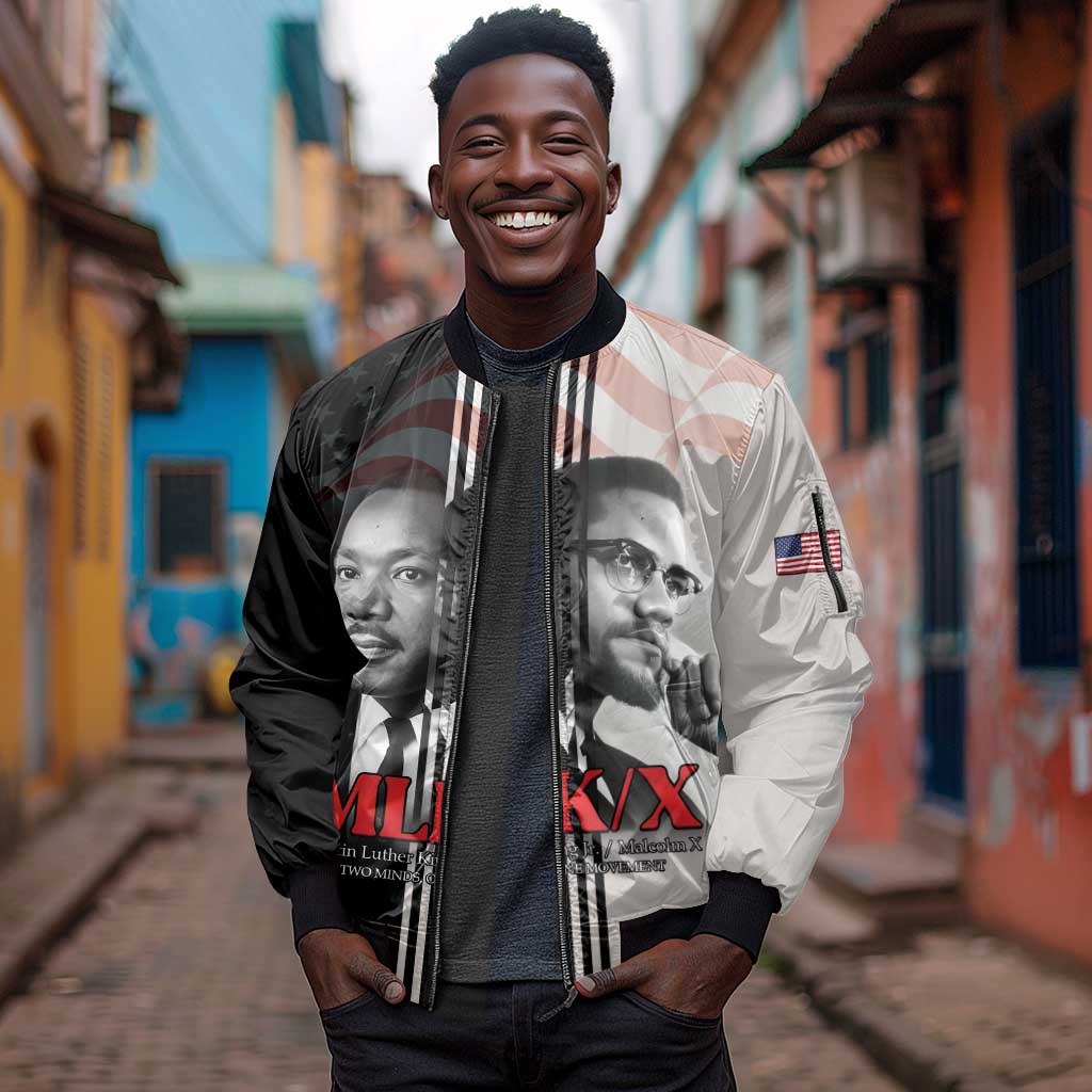 Civil Rights Legends Sleeve Zip Bomber Jacket Martin Luther King And Malcolm X - African Pride