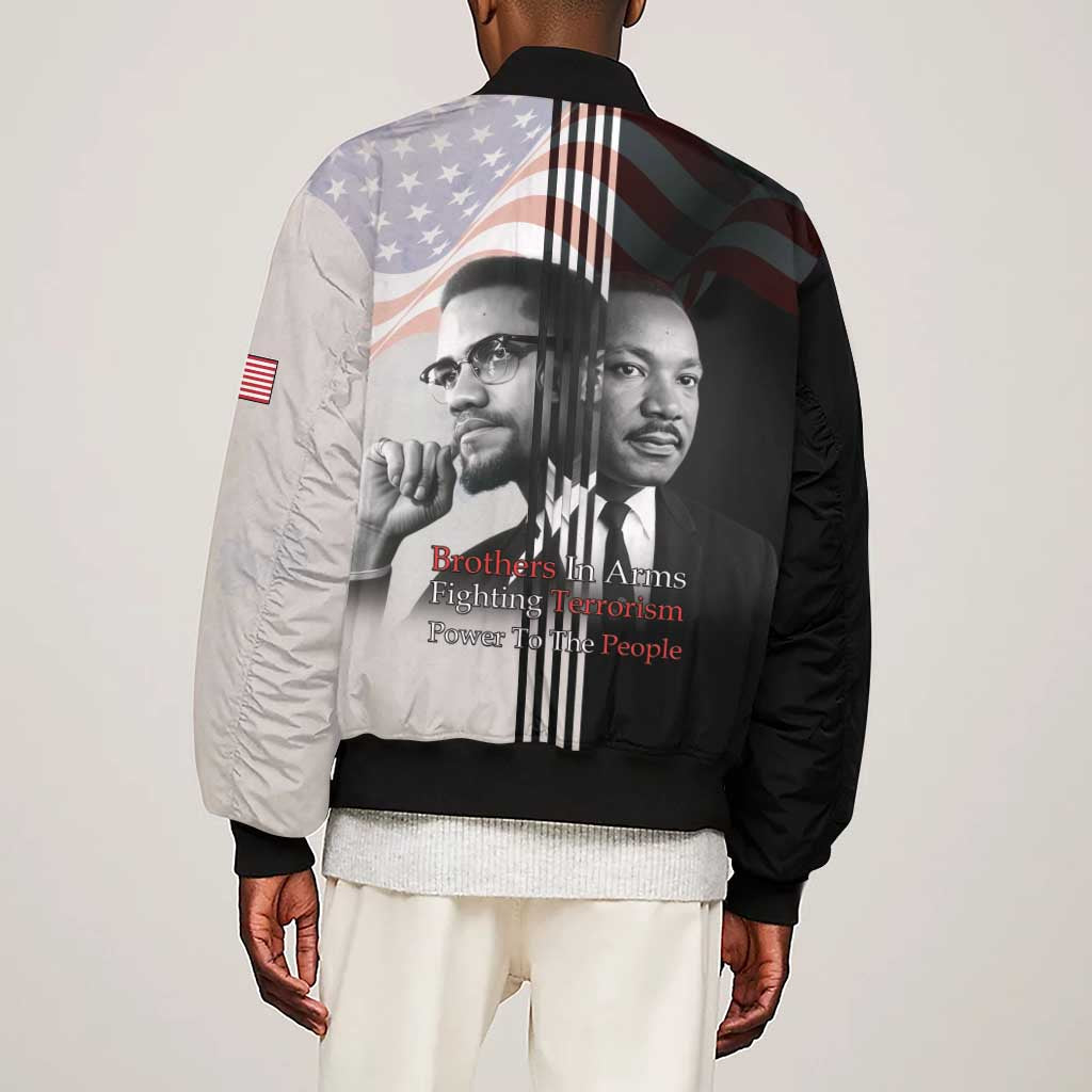 Civil Rights Legends Sleeve Zip Bomber Jacket Martin Luther King And Malcolm X - African Pride