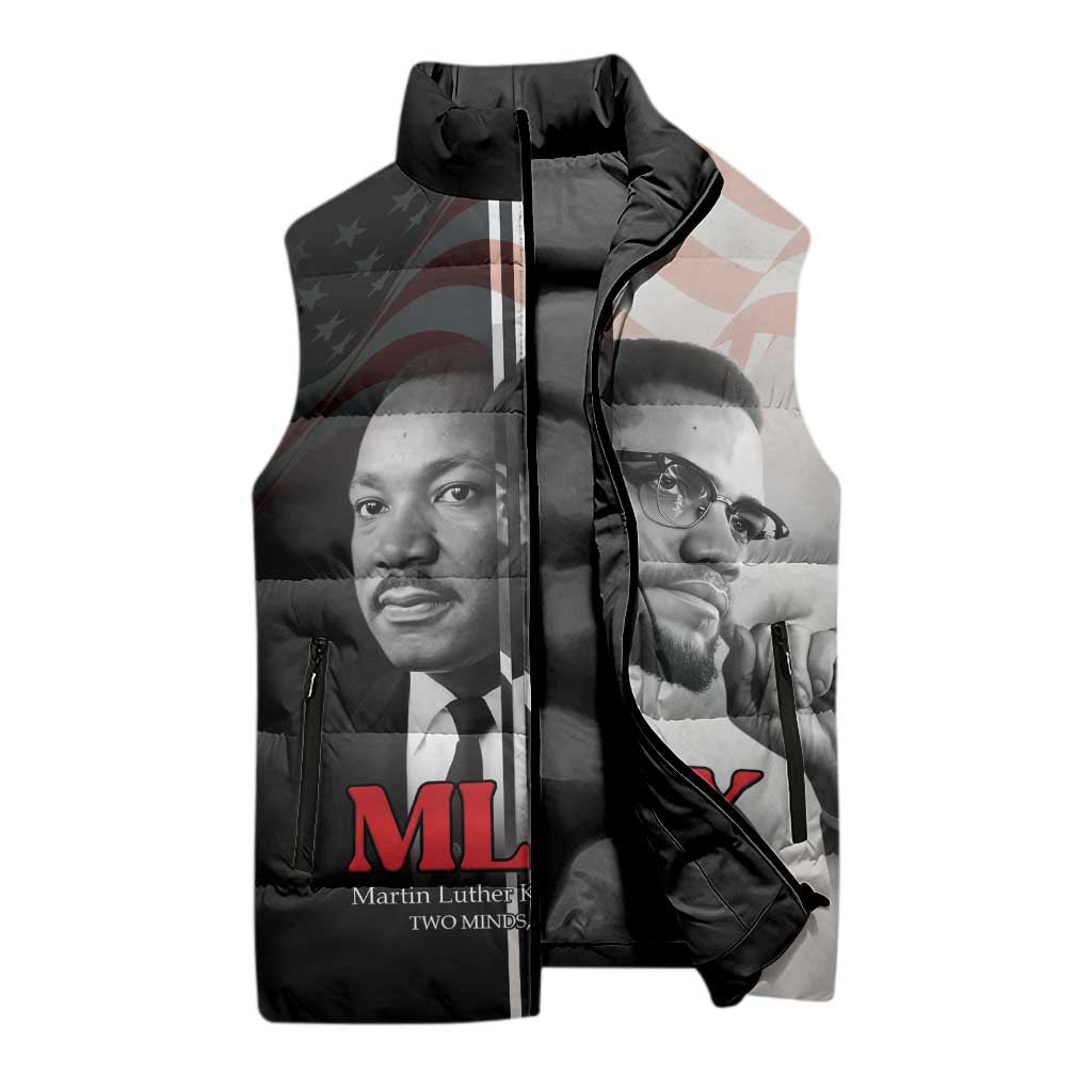 Martin Luther King And Malcolm X Sleeveless Puffer Jacket Two Minds One Movement