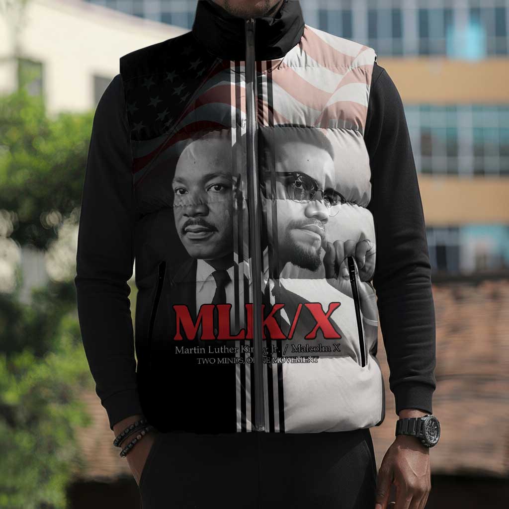 Martin Luther King And Malcolm X Sleeveless Puffer Jacket Two Minds One Movement