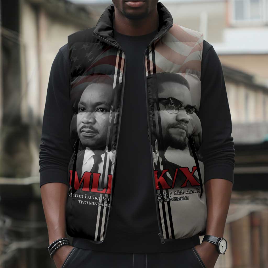 Martin Luther King And Malcolm X Sleeveless Puffer Jacket Two Minds One Movement