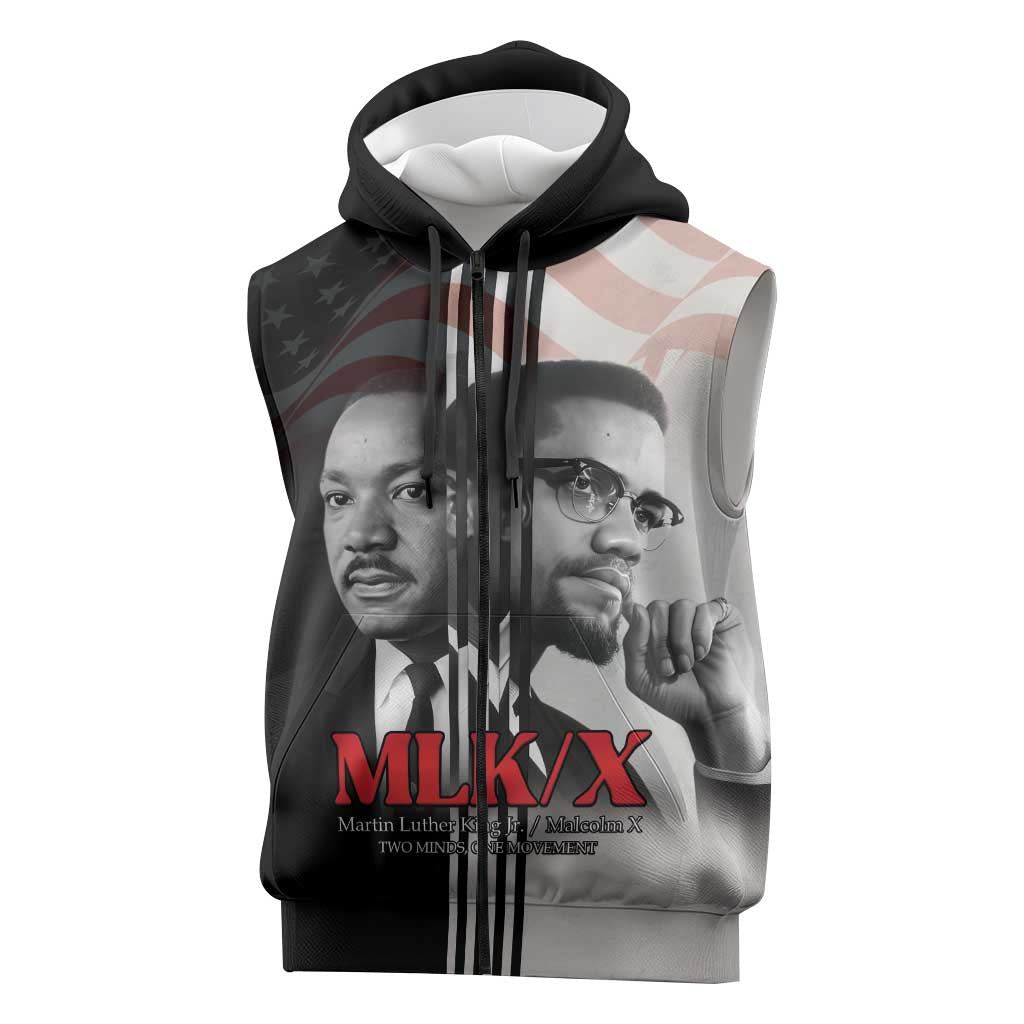 Civil Rights Legends Sleeveless Zip Hoodie Martin Luther King And Malcolm X - African Pride