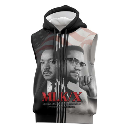 Civil Rights Legends Sleeveless Zip Hoodie Martin Luther King And Malcolm X - African Pride