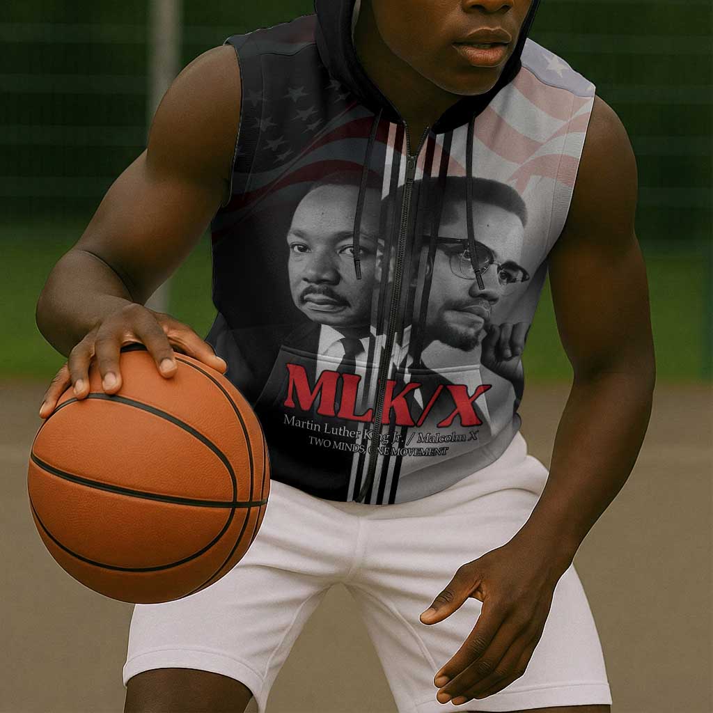 Civil Rights Legends Sleeveless Zip Hoodie Martin Luther King And Malcolm X - African Pride