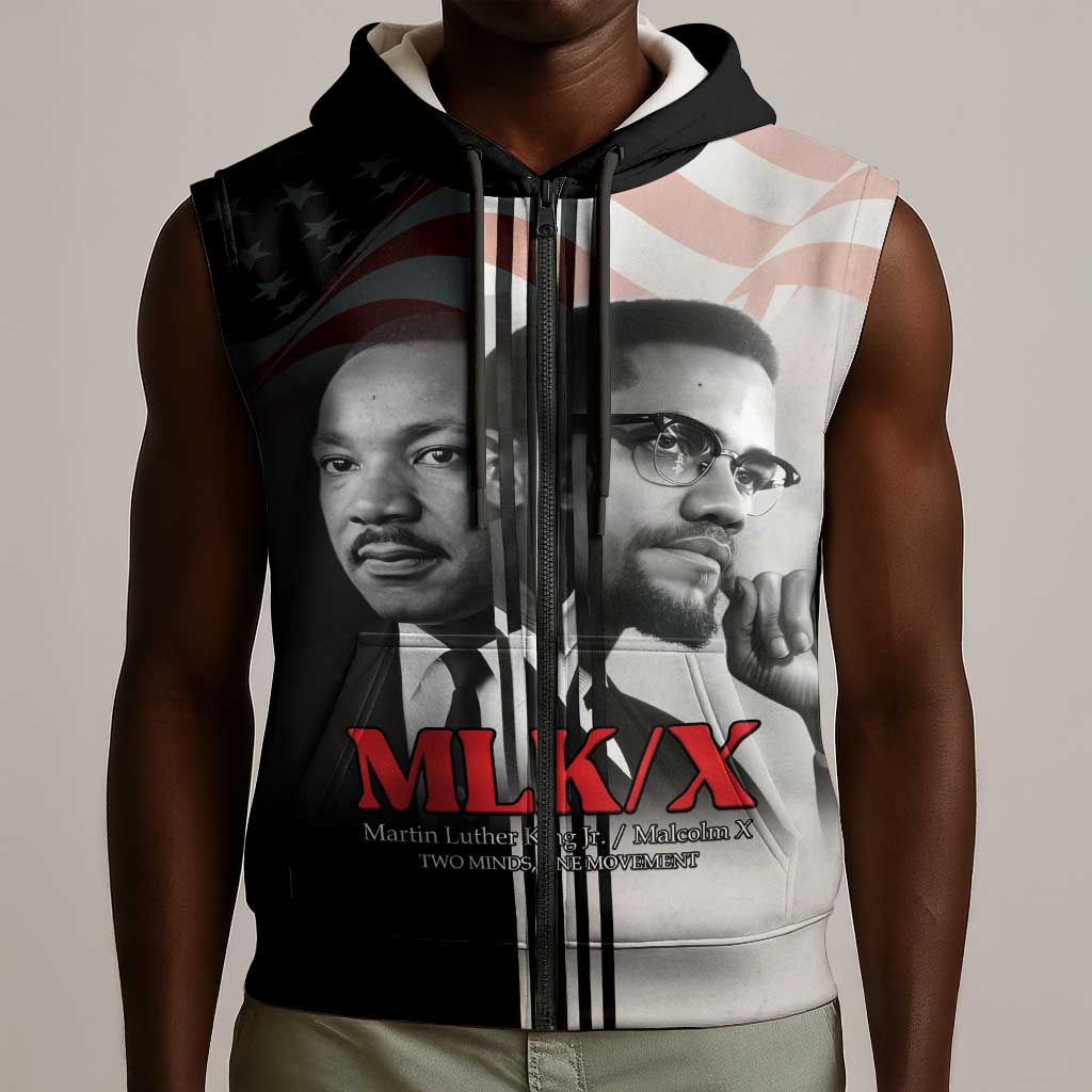 Civil Rights Legends Sleeveless Zip Hoodie Martin Luther King And Malcolm X - African Pride