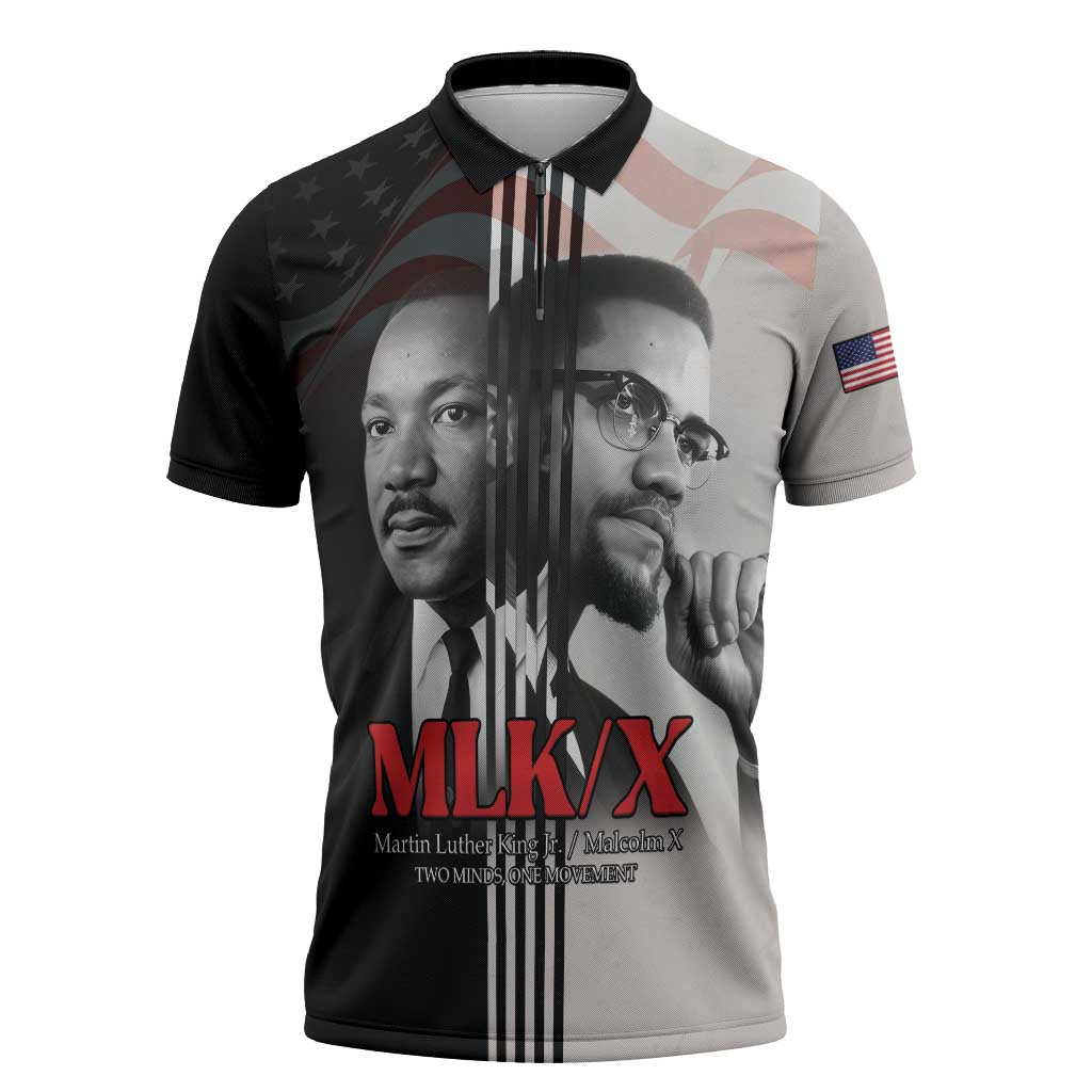Martin Luther King And Malcolm X Zipper Polo Shirt Two Minds One Movement