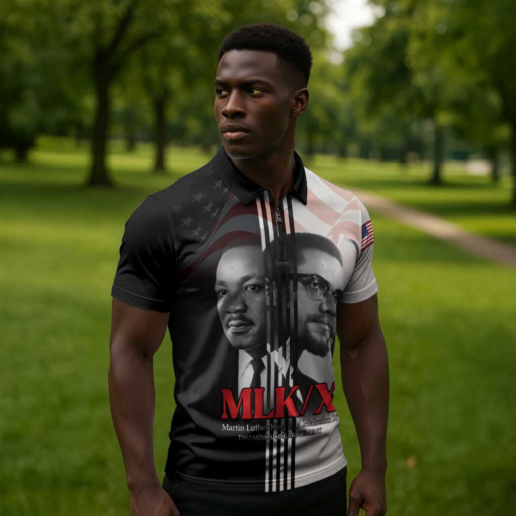 Martin Luther King And Malcolm X Zipper Polo Shirt Two Minds One Movement