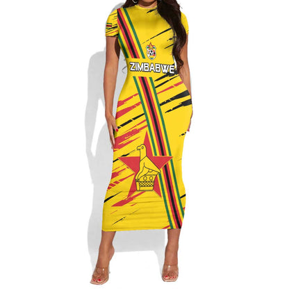 Custom Zimbabwe Football Short Sleeve Bodycon Dress Grunge Style LT15