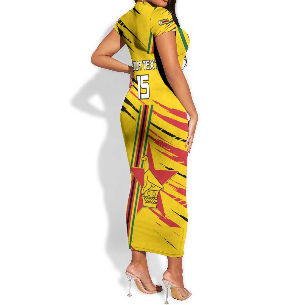 Custom Zimbabwe Football Short Sleeve Bodycon Dress Grunge Style LT15