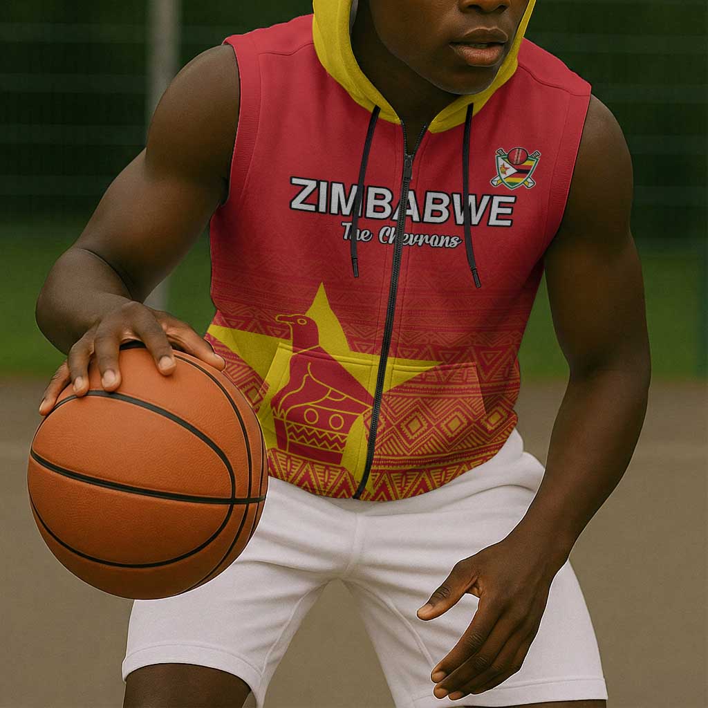 Custom Zimbabwe Cricket Sleeveless Zip Hoodie Go Champions - African Pride