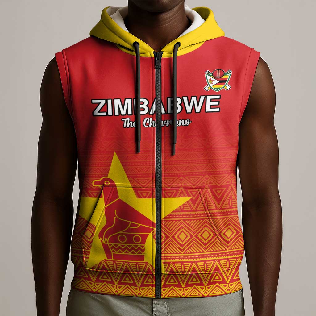 Custom Zimbabwe Cricket Sleeveless Zip Hoodie Go Champions - African Pride