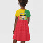 Personalised Afro Benin Kid Short Sleeve Dress Flag Style - African Pattern