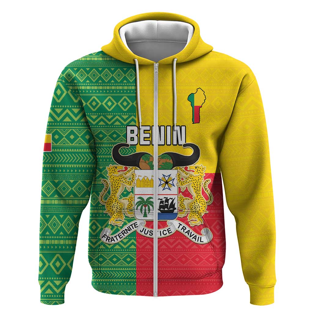 Personalised Afro Benin Zip Hoodie Flag Style - African Pattern