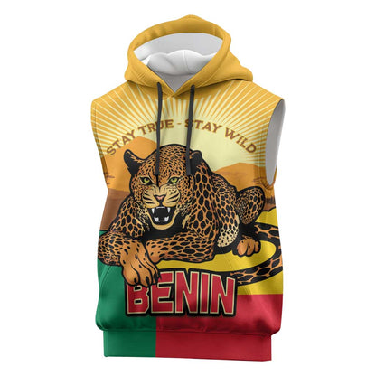 Personalised Afro Benin Leopard Sleeveless Hoodie Stay True - Stay Wild - African Pride