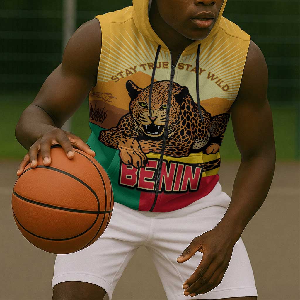 Personalised Afro Benin Leopard Sleeveless Zip Hoodie Stay True - Stay Wild - African Pride