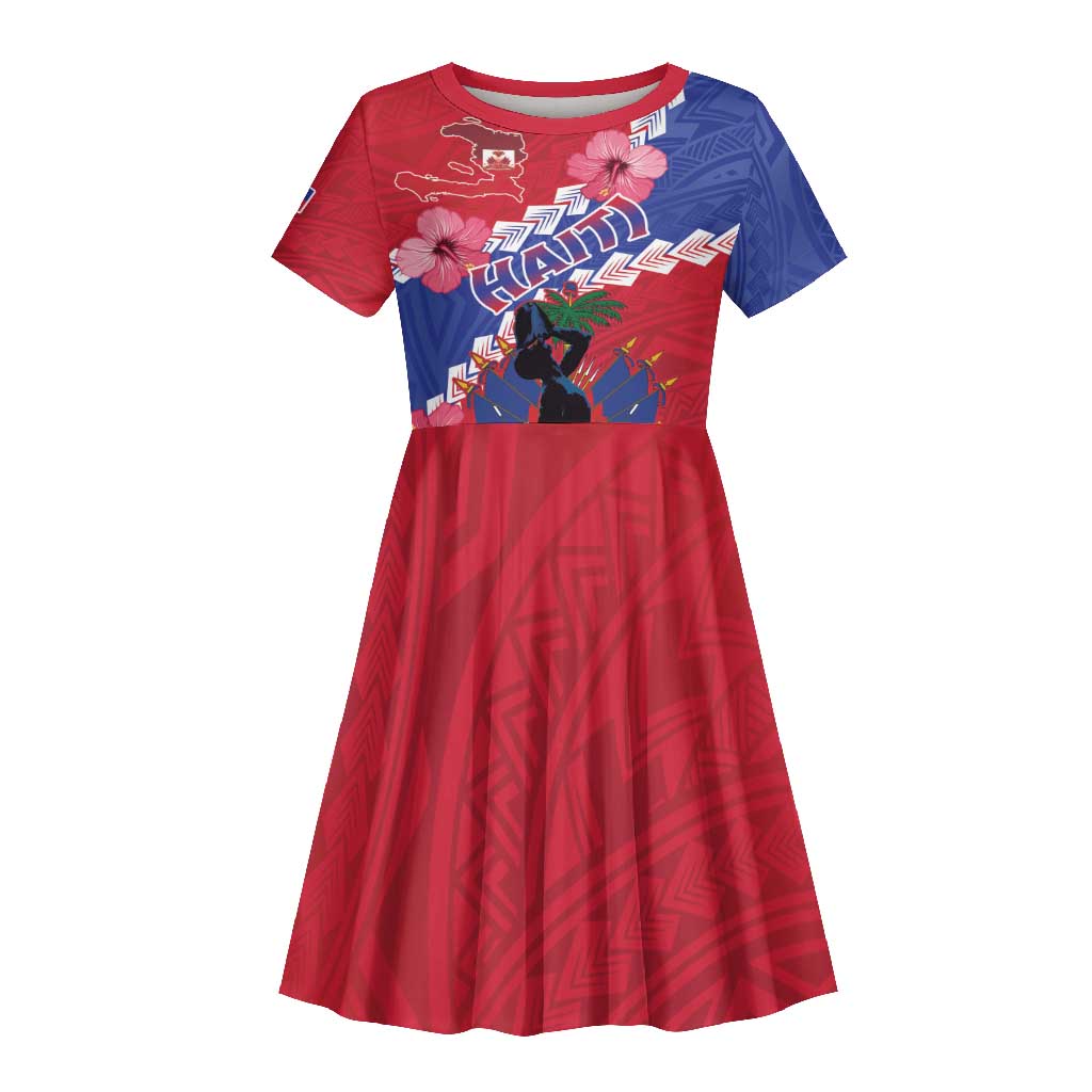 Haiti Neg Maron Kid Short Sleeve Dress Coat Of Arms - Hisbicus Polynesian