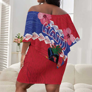 Haiti Neg Maron Off Shoulder Short Dress Coat Of Arms - Hisbicus Polynesian