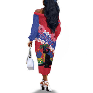 Haiti Neg Maron Off The Shoulder Long Sleeve Dress Coat Of Arms - Hisbicus Polynesian