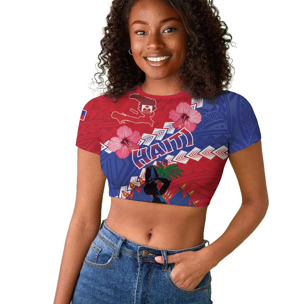 Haiti Neg Maron Raglan Cropped T shirt Coat Of Arms - Hisbicus Polynesian