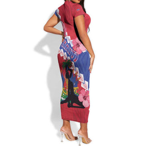 Haiti Neg Maron Short Sleeve Bodycon Dress Coat Of Arms - Hisbicus Polynesian LT15