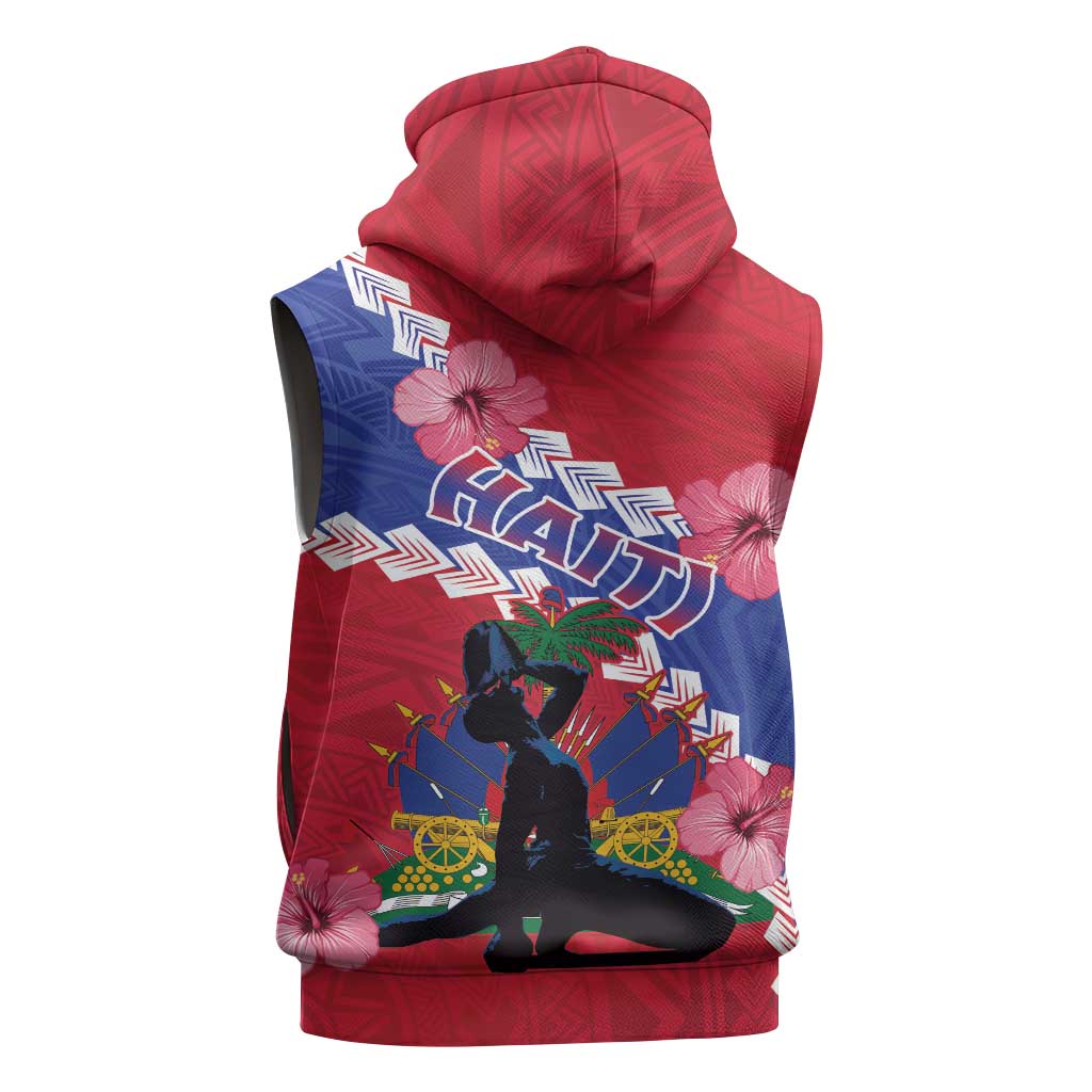 Haiti Neg Maron Sleeveless Zip Hoodie Coat Of Arms - Hisbicus Polynesian - African Pride