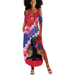 Haiti Neg Maron Summer Maxi Dress Coat Of Arms - Hisbicus Polynesian