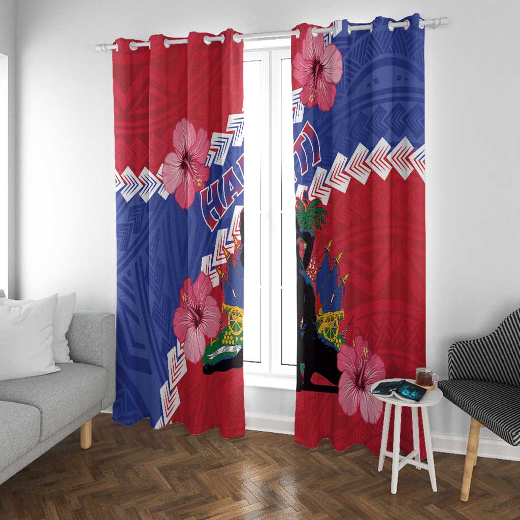 Haiti Neg Maron Window Curtain Coat Of Arms - Hisbicus Polynesian