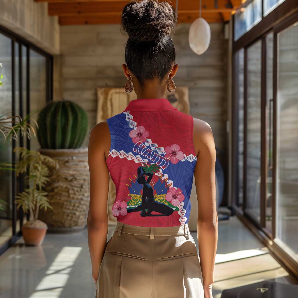 Haiti Neg Maron Women Sleeveless Polo Shirt Coat Of Arms - Hisbicus Polynesian