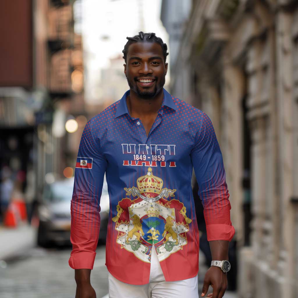 Personalized Anpi an Ayiti Long Sleeve Button Shirt Imperial Coat Of Arms Flag Style