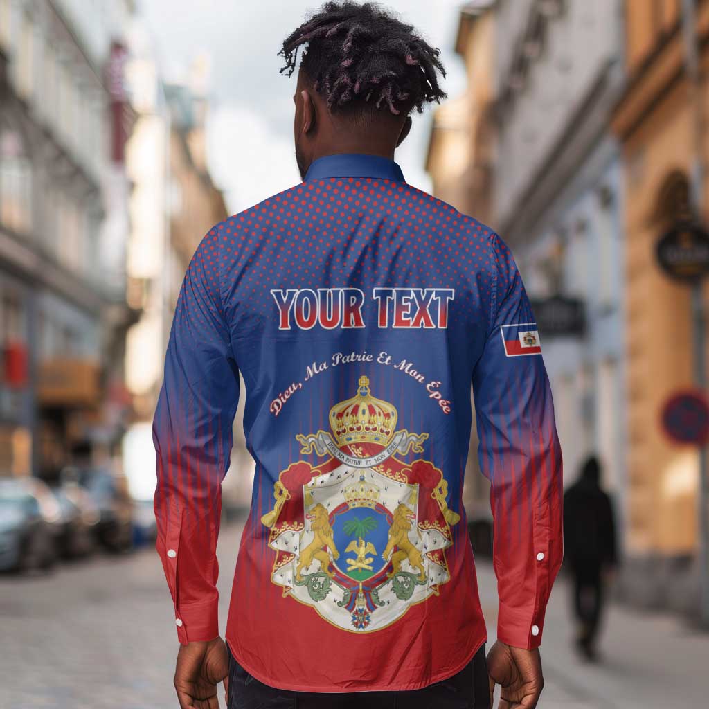 Personalized Anpi an Ayiti Long Sleeve Button Shirt Imperial Coat Of Arms Flag Style