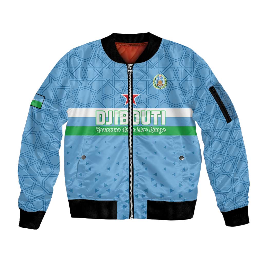 Custom Djibouti Football Sleeve Zip Bomber Jacket Go Champions