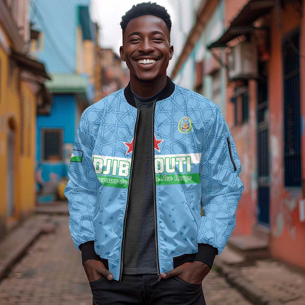 Custom Djibouti Football Sleeve Zip Bomber Jacket Go Champions