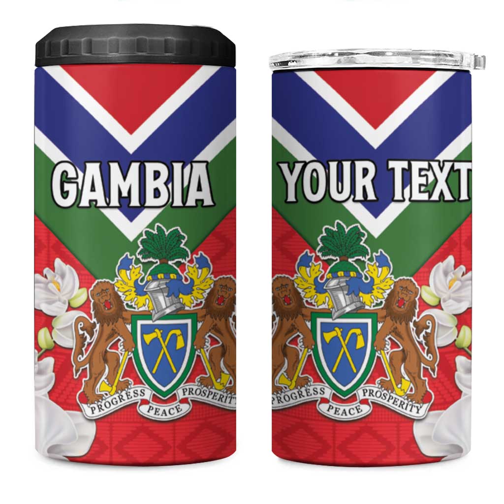 Personalized Gambia 4 in 1 Can Cooler Tumbler Coat Of Arms - African Pattern