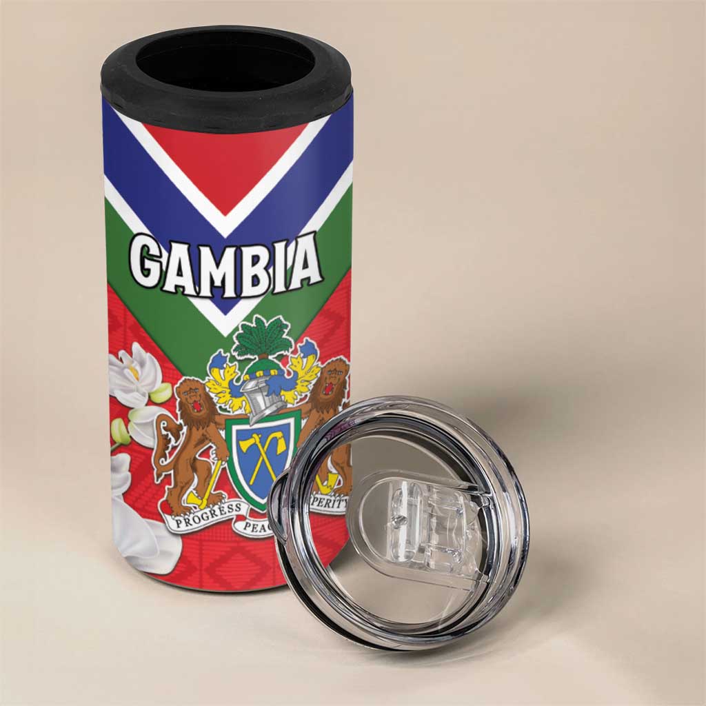 Personalized Gambia 4 in 1 Can Cooler Tumbler Coat Of Arms - African Pattern