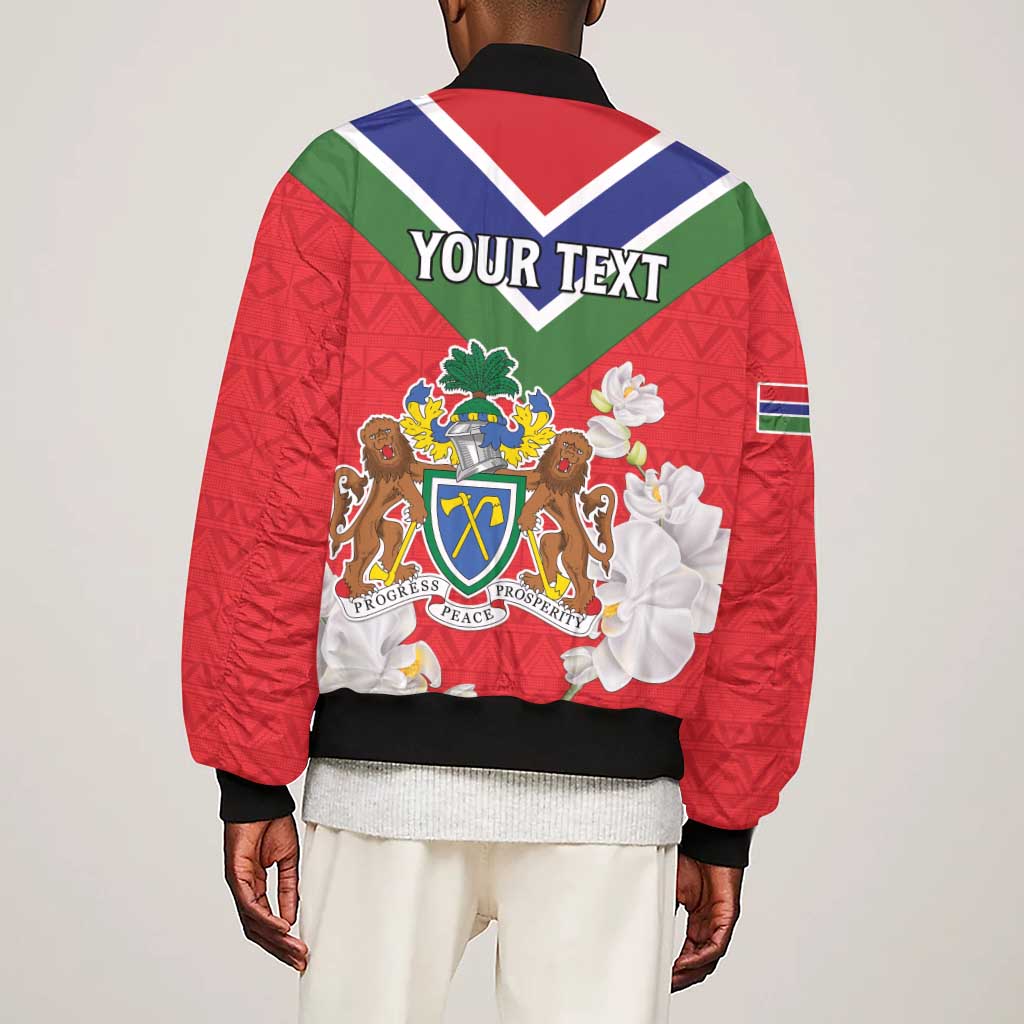 Personalized Gambia Sleeve Zip Bomber Jacket Coat Of Arms - African Pattern