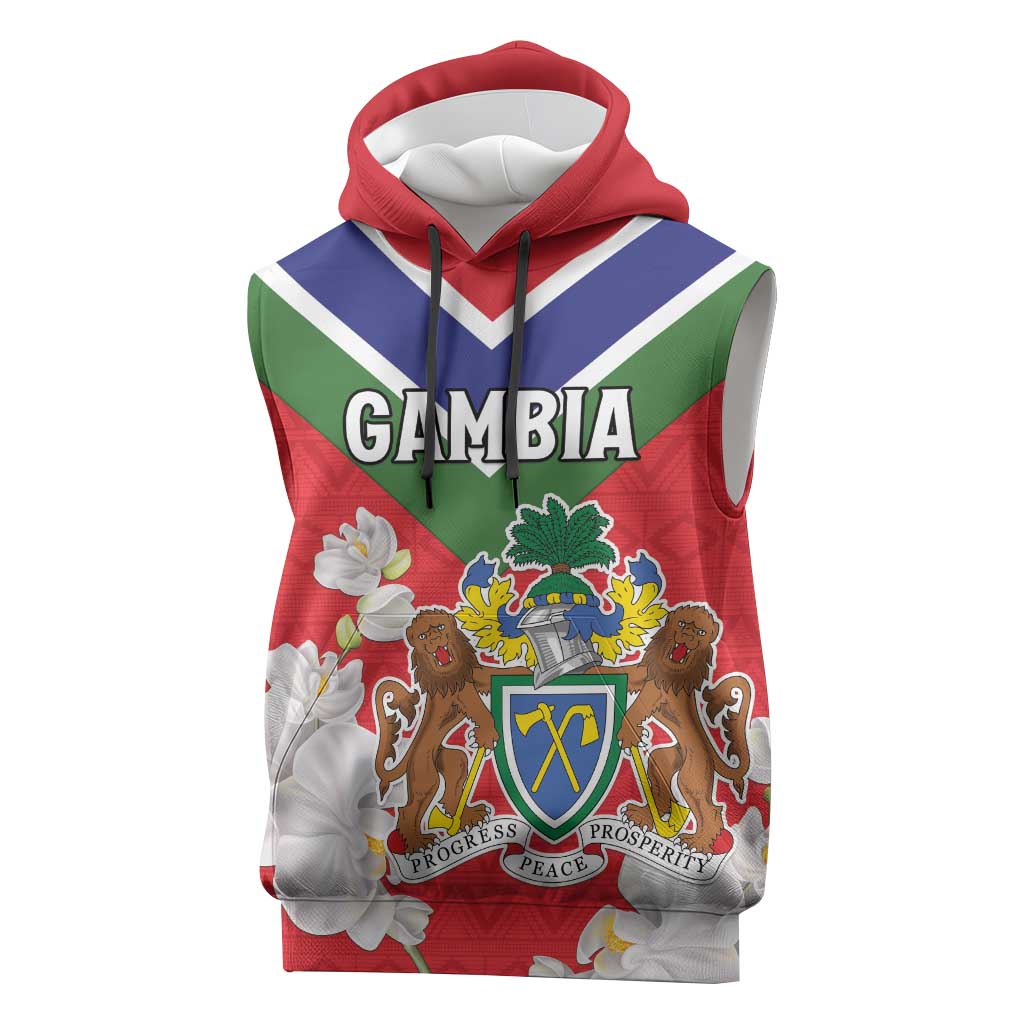 Personalized Gambia Sleeveless Hoodie Coat Of Arms - African Pattern - African Pride