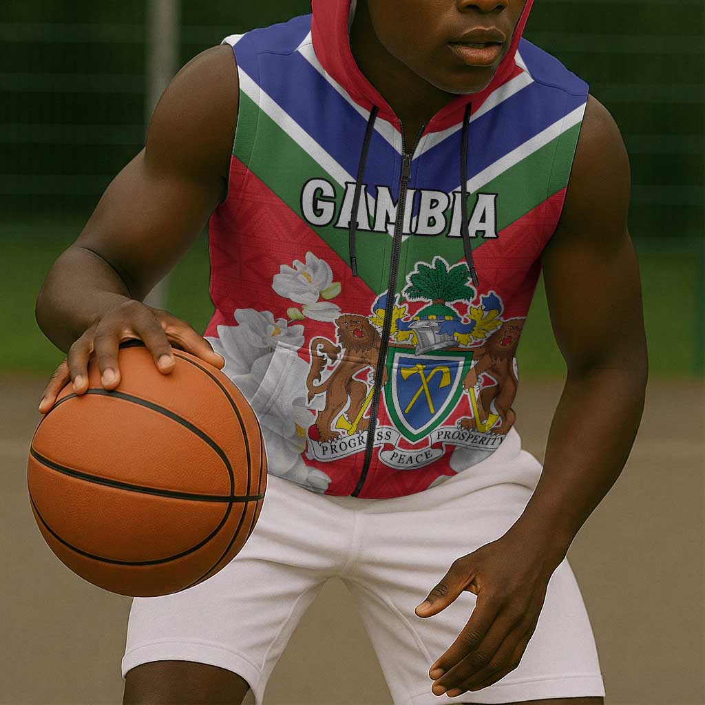 Personalized Gambia Sleeveless Zip Hoodie Coat Of Arms - African Pattern - African Pride