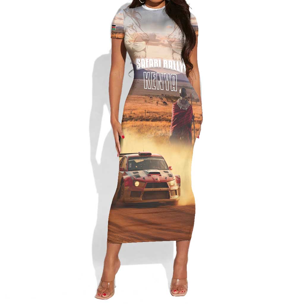 Personalized Kenya Safari Racing Car Short Sleeve Bodycon Dress Come On Kenyan LT15