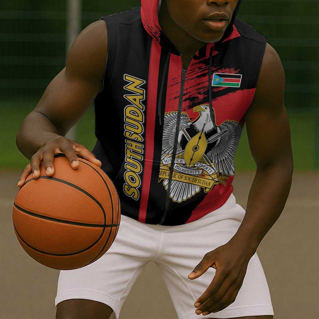 Personalized South Sudan With Coat Of Arms Sleeveless Zip Hoodie Sporty Style - African Pride