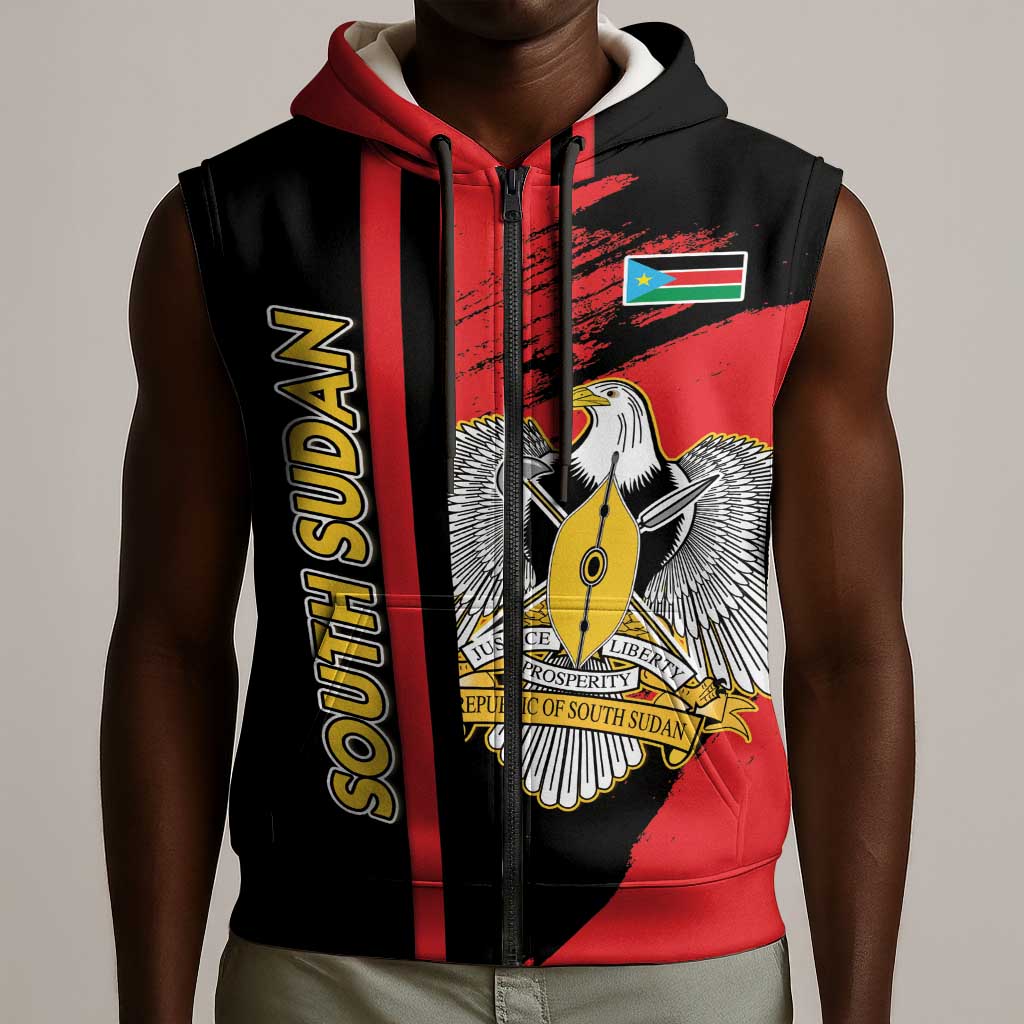 Personalized South Sudan With Coat Of Arms Sleeveless Zip Hoodie Sporty Style - African Pride