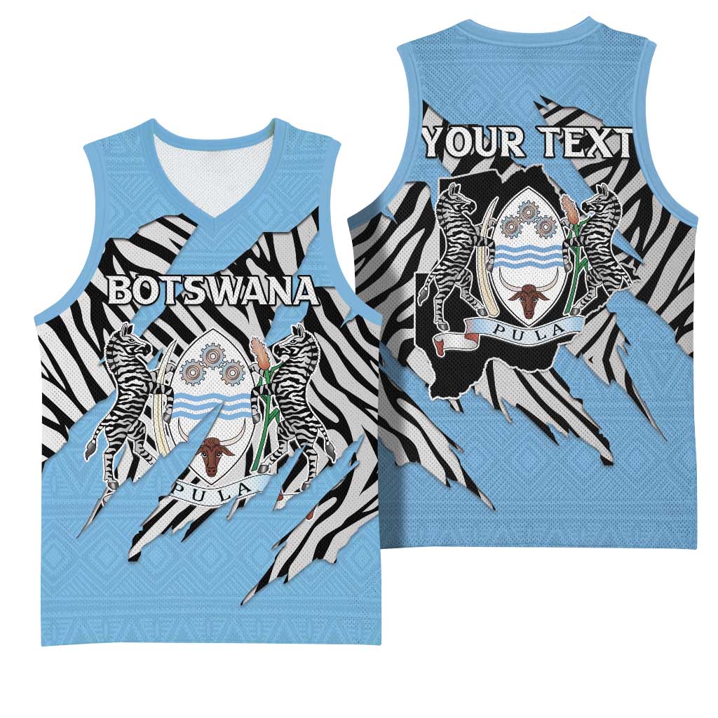 Personalized Lefatshe la Botswana Basketball Jersey Coat Of Arms - African and Zebra Patterns LT15